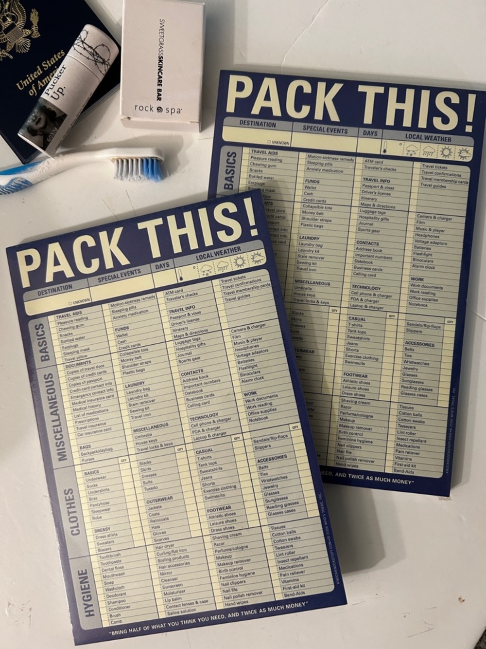 Pack This! Travel Packing Checklist Notepad NEW x2 great travelling tool